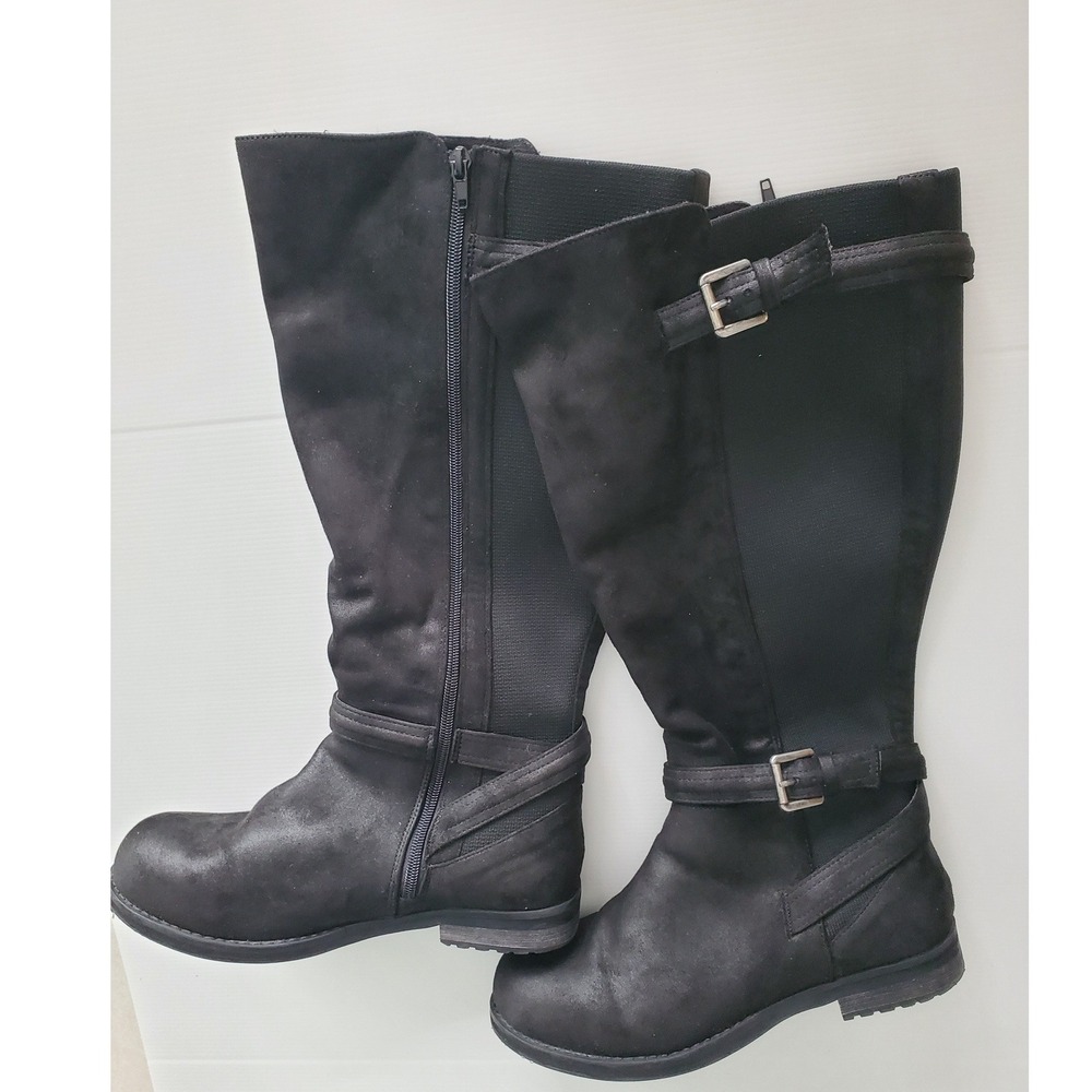 Lane Bryant Tall Riding Boots Black Wide Calf Faux Suede Buckle 8.5W